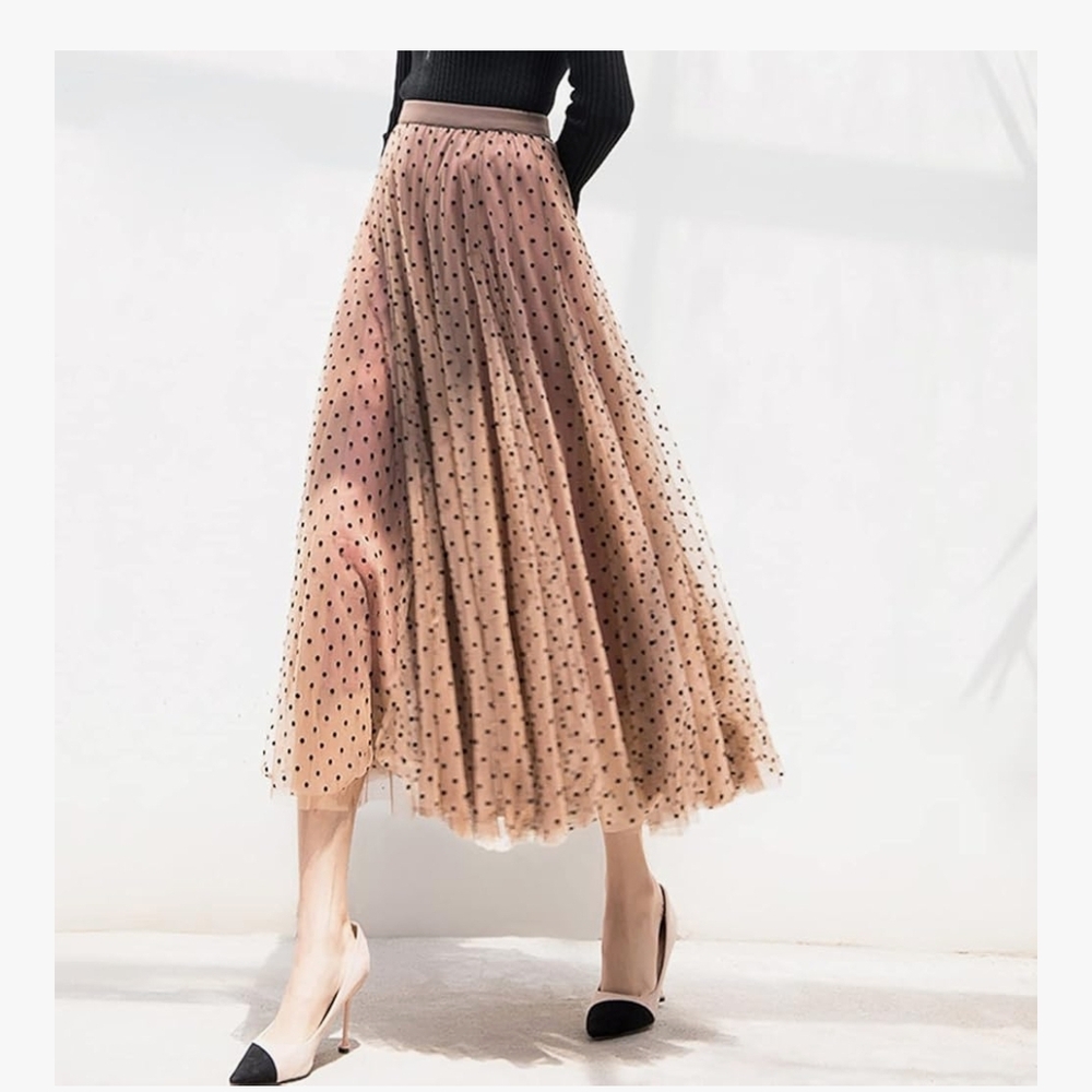 Elegant Polka Dot Tan Skirt HD Destiny Skirt Elastic High Waist Tulle SZ XS